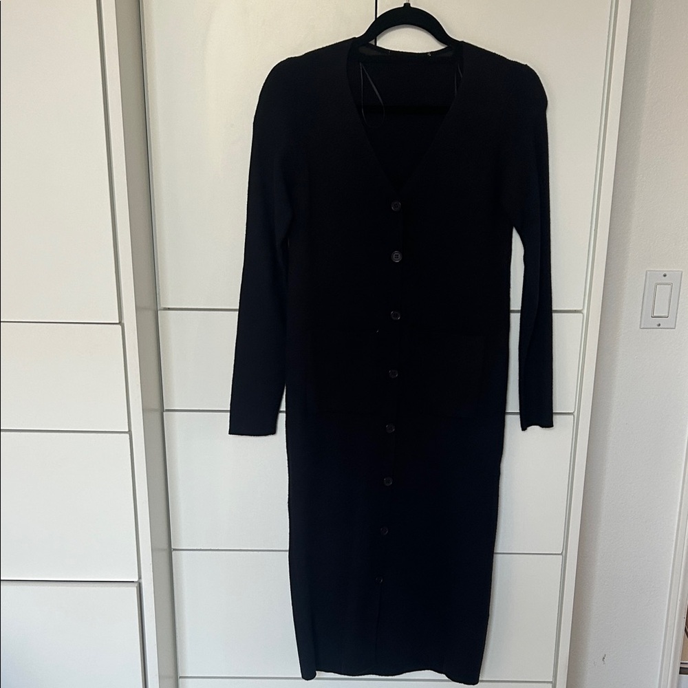 Club Monaco navy Long Sleeve Button-Front Knit Dress